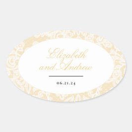 Zwart en Goud Kant Elegant Script Bruiloft Ovale Sticker