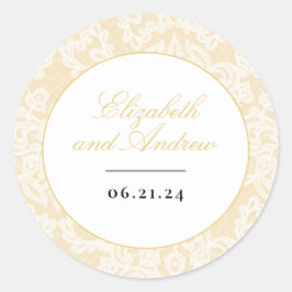 Zwart en Goud Kant Elegant Script Bruiloft Ronde Sticker