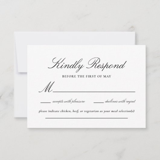 Zwart en Goud Kant Elegant Script Bruiloft RSVP Kaartje (Voorkant)