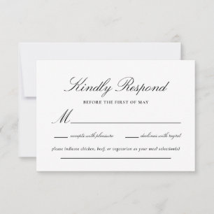 Zwart en Goud Kant Elegant Script Bruiloft RSVP Kaartje