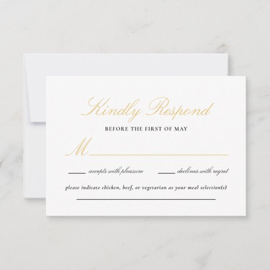 Zwart en Goud Kant Elegant Script Bruiloft RSVP Kaartje (Voorkant)