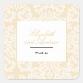 Zwart en Goud Kant Elegant Script Bruiloft Vierkante Sticker