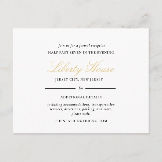 Zwart en Goud Kant Elegant Script Receptie Informatiekaartje (Voorkant)