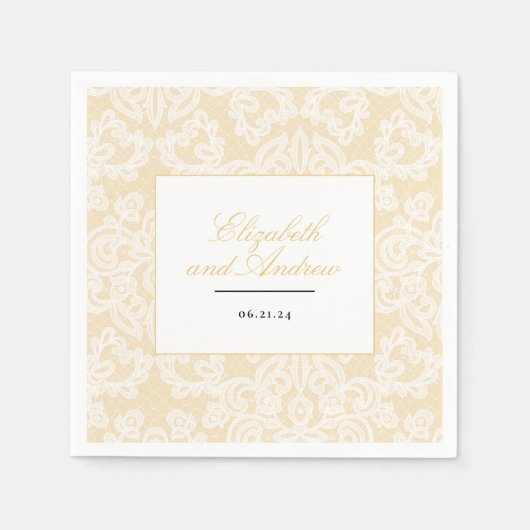 Zwart en Goud Kant Elegant Script Servet (Voorkant)