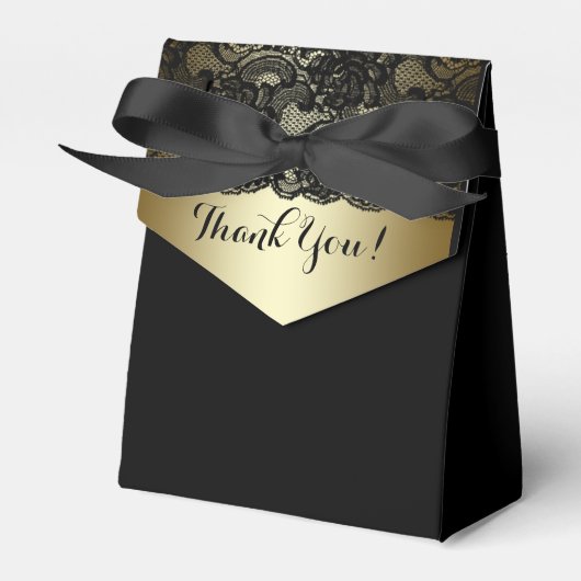 Zwart en Goud Kant Favor Boxes Bedankdoosjes (Voorkant Zijde)