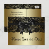 Zwart en goud kant save the date aankondigingskaart (Voorkant / Achterkant)
