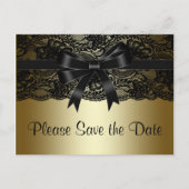 Zwart en goud kant save the date aankondigingskaart (Voorkant)