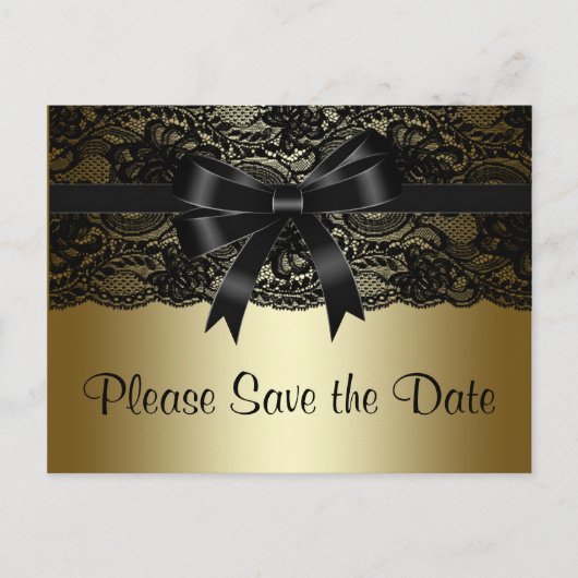 Zwart en goud kant save the date aankondigingskaart (Voorkant)