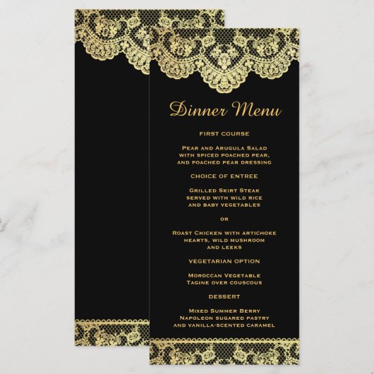 Zwart en Goud Kant Slim Diner Menu (Voorkant / Achterkant)