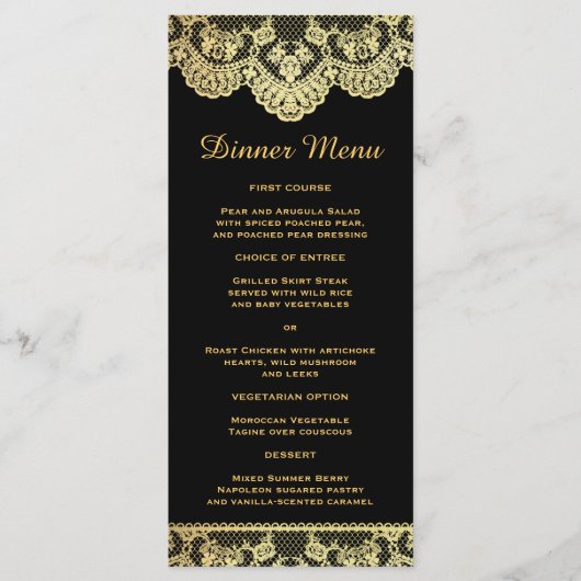 Zwart en Goud Kant Slim Diner Menu (Voorkant)