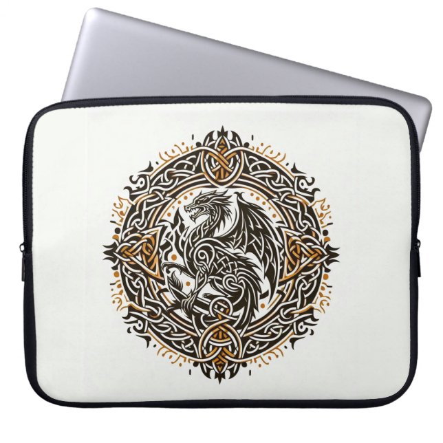 Zwart en goud Keltische draak Laptop Sleeve (Voorkant)