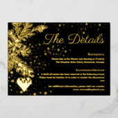 Zwart en Goud Kerst Bruiloft Details kaart (Voorkant)