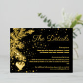 Zwart en Goud Kerst Bruiloft Details kaart (Staand Voorkant)