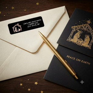 Zwart en goud kerst geboorte terugadres etiket