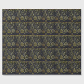 Zwart en Goud Kerst Ornamenten Patroon Gift Cadeaupapier (Vlak)