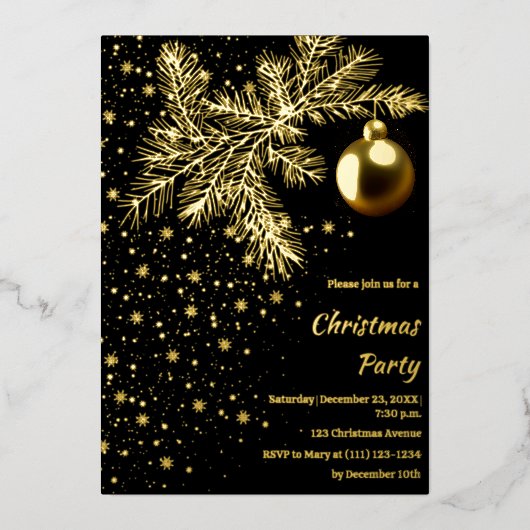 Zwart en goud kerstfeest uitnodiging (Voorkant)