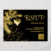 Zwart en Goud Kerstmis Bruiloft QR code RSVP Folie Feestdagenkaart (Voorkant)