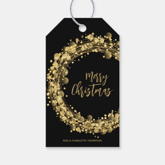 Zwart en goud Kerstmis Cadeaulabel (Voorkant)