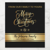 Zwart en Goud Kerstmis Wijn Label Wijn Etiket (Enkel label)