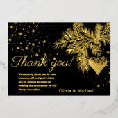 Zwart en Goud Kerstmis Winter Bruiloft Dank u Folie Feestdagenkaart (Voorkant)