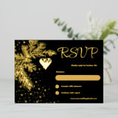 Zwart en Goud Kerstmis Winter Bruiloft RSVP Folie Feestdagenkaart (Staand Voorkant)