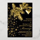 Zwart en Goud Kerstmis Winter Bruiloft Uitnodiging (Voorkant)