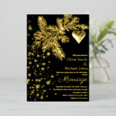 Zwart en Goud Kerstmis Winter Bruiloft Uitnodiging (Staand Voorkant)