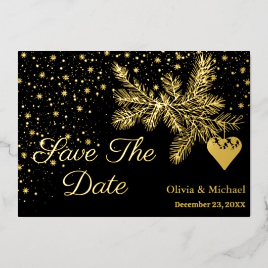 Zwart en Goud Kerstwinter Save the Date kaart (Voorkant)
