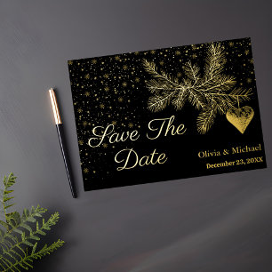 Zwart en Goud Kerstwinter Save the Date kaart