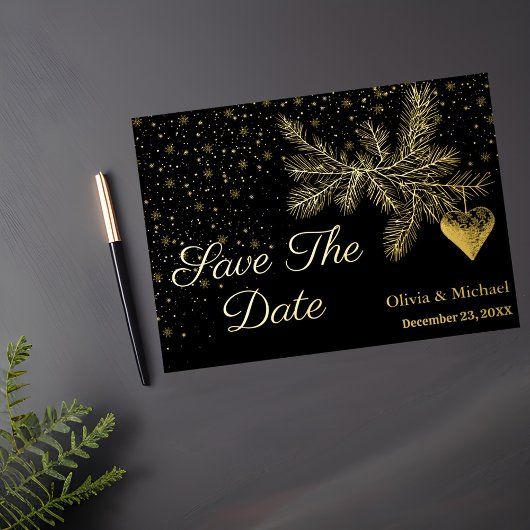 Zwart en Goud Kerstwinter Save the Date kaart