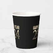 Zwart en Goud Kijk Chique Gelukkig Nieuwjaar 2024 Papieren Bekers (Links)