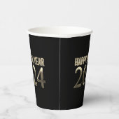 Zwart en Goud Kijk Chique Gelukkig Nieuwjaar 2024 Papieren Bekers (Rechts)