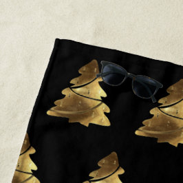 Zwart en goud kijken kerstboom Patroon Elegant Strandlaken