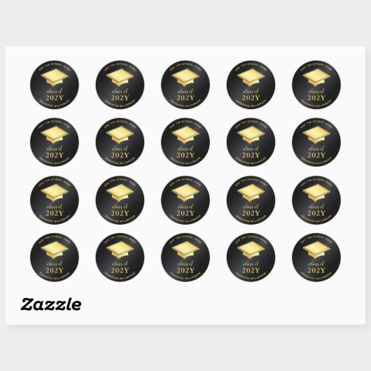 Zwart en Goud Klasse van 2025 Afstuderen Afstudere Ronde Sticker (Vel)
