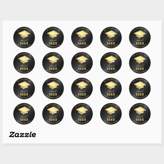 Zwart en Goud Klasse van 2025 Custom Afstuderen Ronde Sticker (Vel)
