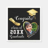 Zwart en Goud Klasse van 2025 Foto Afstuderen Servet (Voorkant)