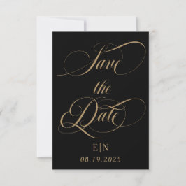 Zwart en goud klassiek monogram trouwfoto save the date