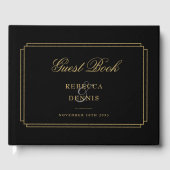 Zwart en Goud Klassieke Art Deco Bruiloft Gastenboek (Voorkant)