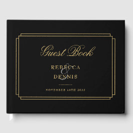 Zwart en Goud Klassieke Art Deco Bruiloft Gastenboek