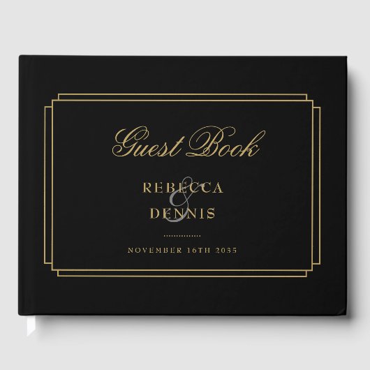 Zwart en Goud Klassieke Art Deco Bruiloft Gastenboek (Voorkant)