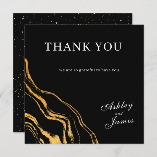 Zwart en goud klassieke bruiloft bedankkaart (Voorkant / Achterkant)