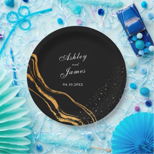 Zwart en goud klassieke bruiloft papieren bordje (Feest)