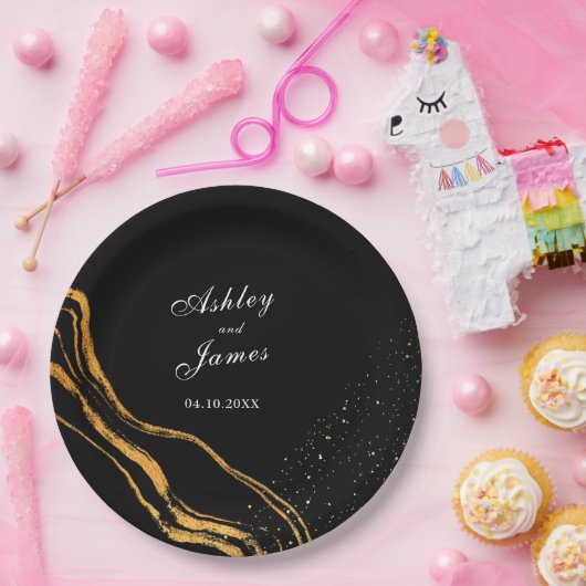 Zwart en goud klassieke bruiloft papieren bordje (Feest)