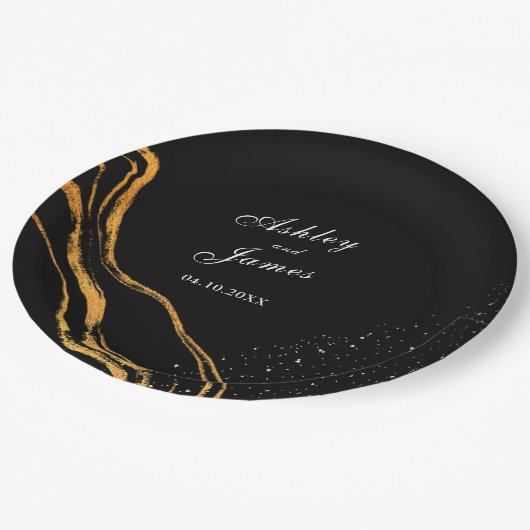 Zwart en goud klassieke bruiloft papieren bordje (Gekanteld)
