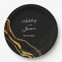 Zwart en goud klassieke bruiloft papieren bordje
