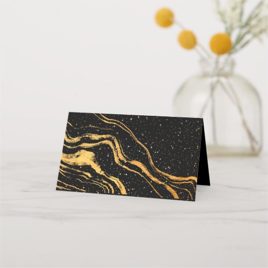 Zwart en goud klassieke bruiloft plaatskaartje (Achterkant)