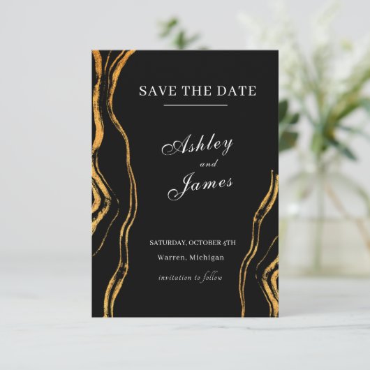 Zwart en goud klassieke bruiloft save the date (Staand voorkant)