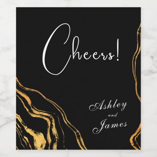 Zwart en goud klassieke bruiloft wijn etiket (Enkel label)