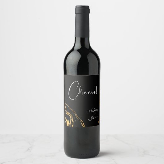 Zwart en goud klassieke bruiloft wijn etiket (Voorkant)