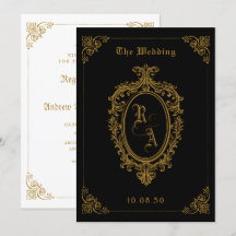 Zwart en goud Klassieke gotische huwelijksuitnodig
